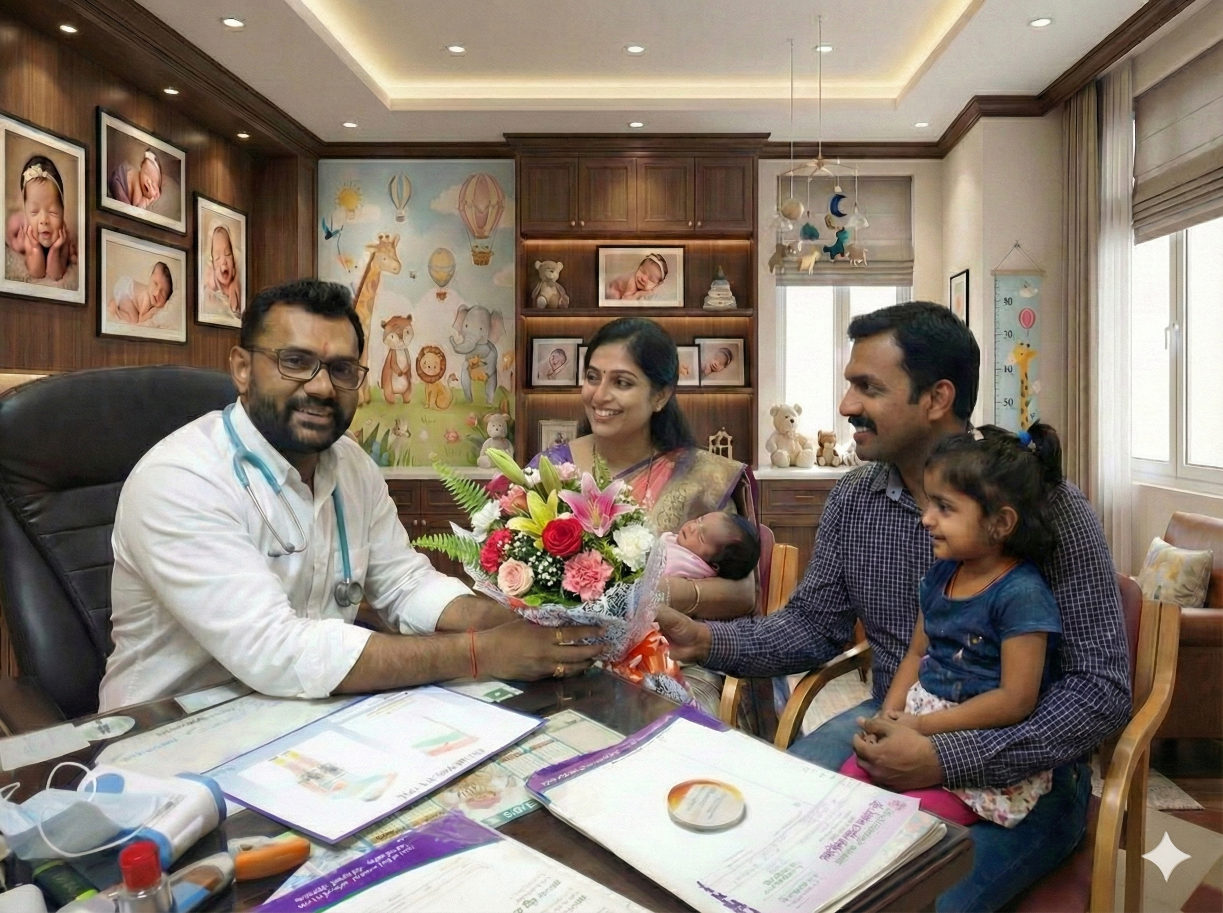 Doctor interacting with a young family